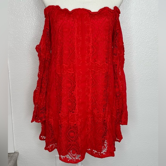For Love And Lemons Garden Rose Hot Red Dress Small - Picture 13 of 14